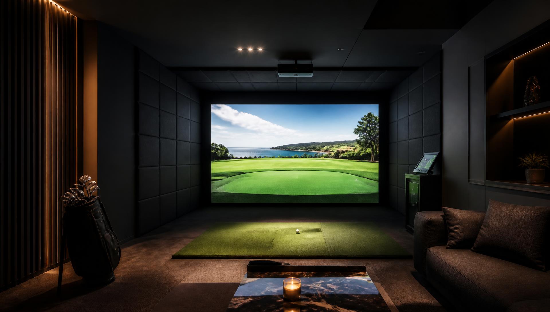 Premium indoor golf simulator with impact screen and projector
